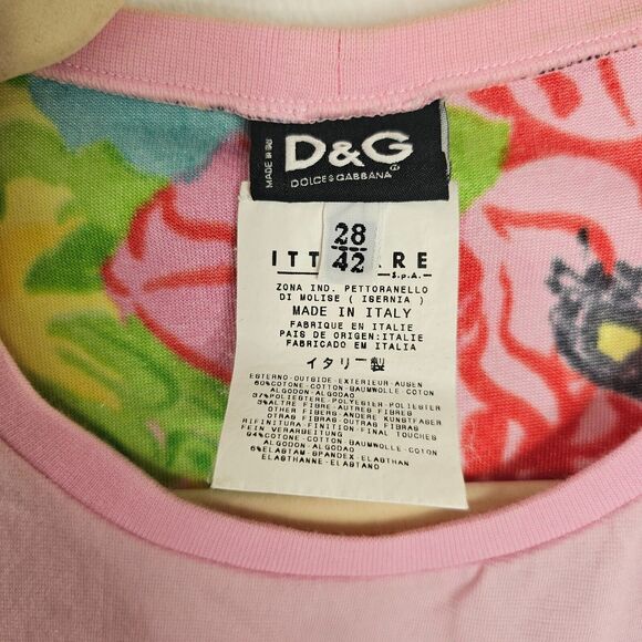 Dolce & Gabbana Pink & Red Rhinestone Skull Graphic Rock Is Dead Crop 28 / 42 - Picture 3 of 6